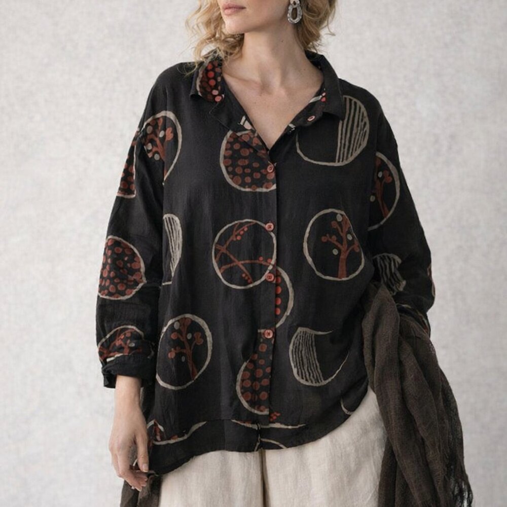 Mona Lisa Mao Mam Jacket Shirt Boxy Lagenlook Art-to-wear Abstract Print O/S - Picture 15 of 15